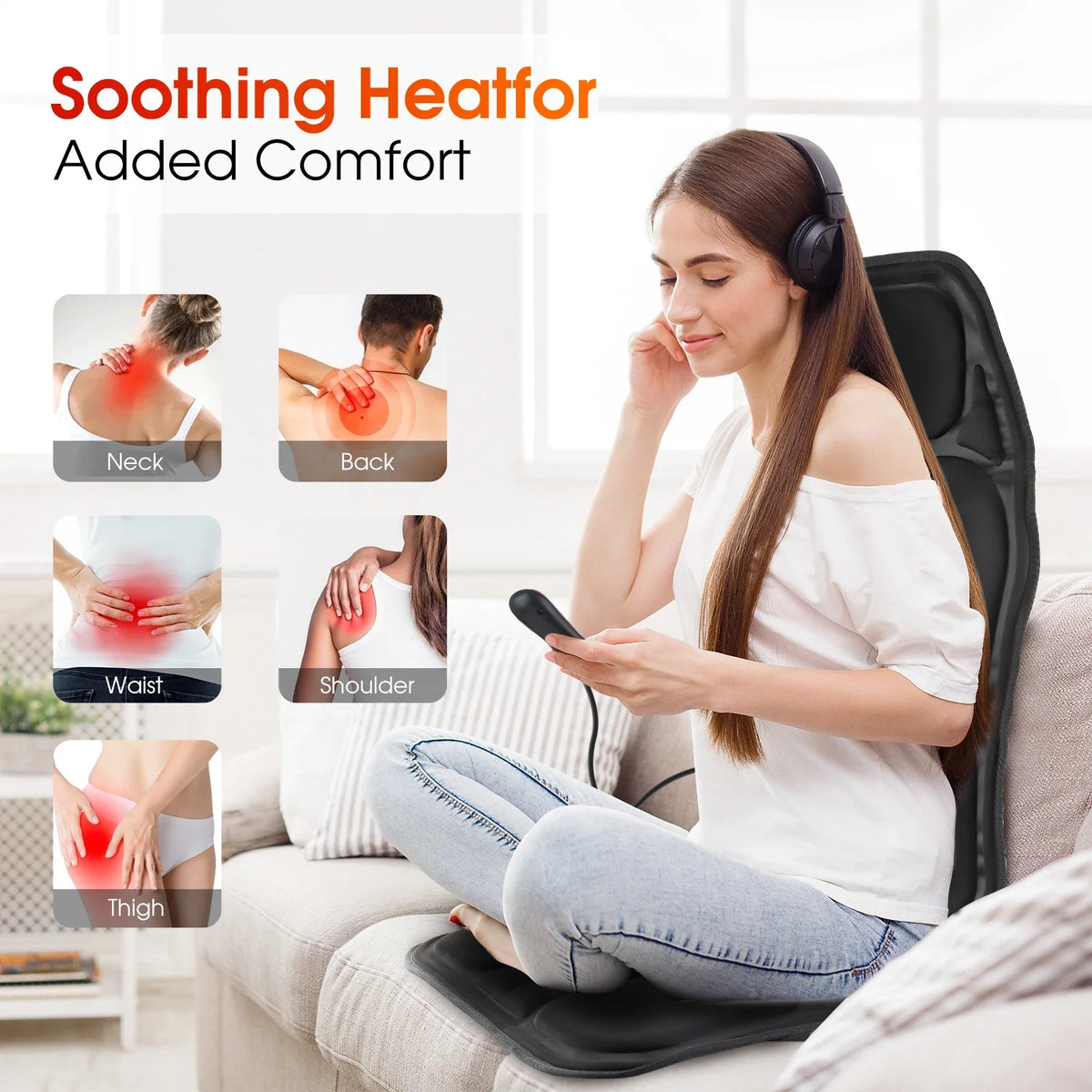 Home and Car Electric Back Massager Chair Cushion with Heat and Vibration