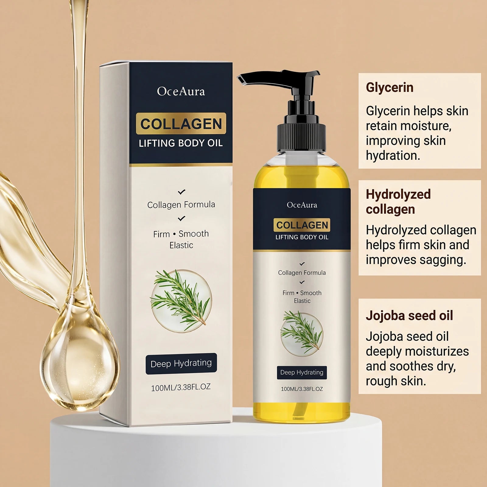 Dry Skin Body Care Collagen Lifting Body Oil for Deep Hydration & Firming - 11