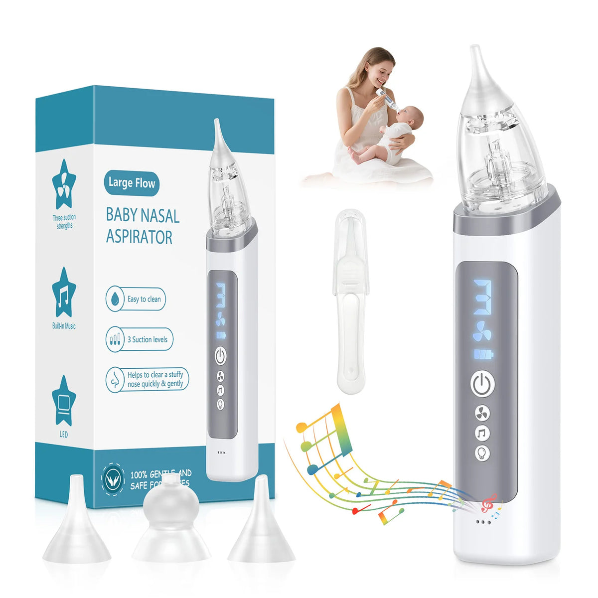 Nursery Nasal Aspirator for Babies with Gentle Suction Levels and Music