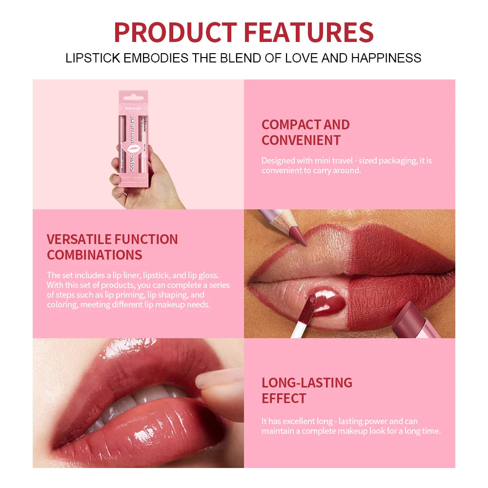 Travel makeup routine lip liner lipstick and lip gloss mini set combo - 3