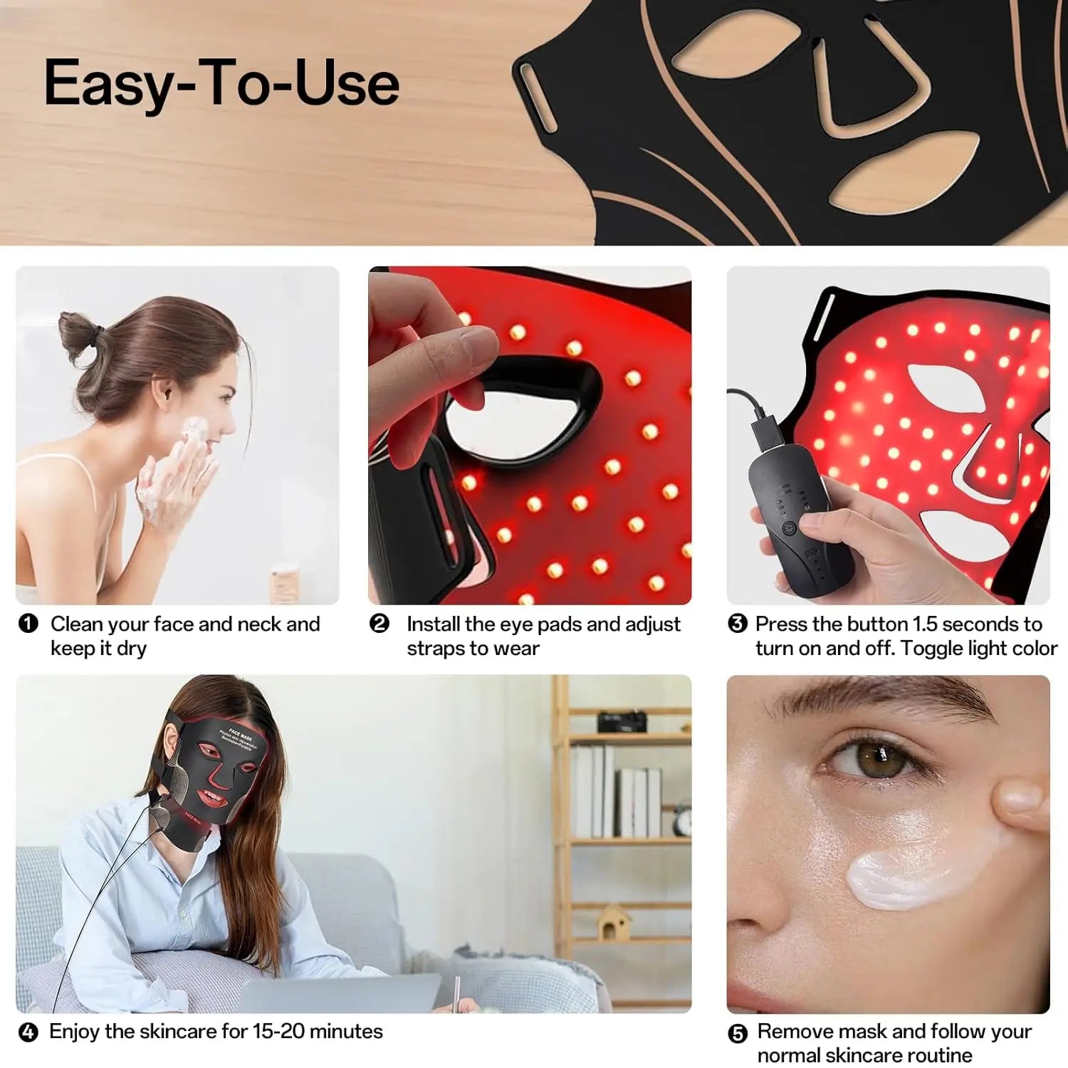 Daily Skin Care Flexible Silicone LED Facial Mask for Rejuvenation - 5