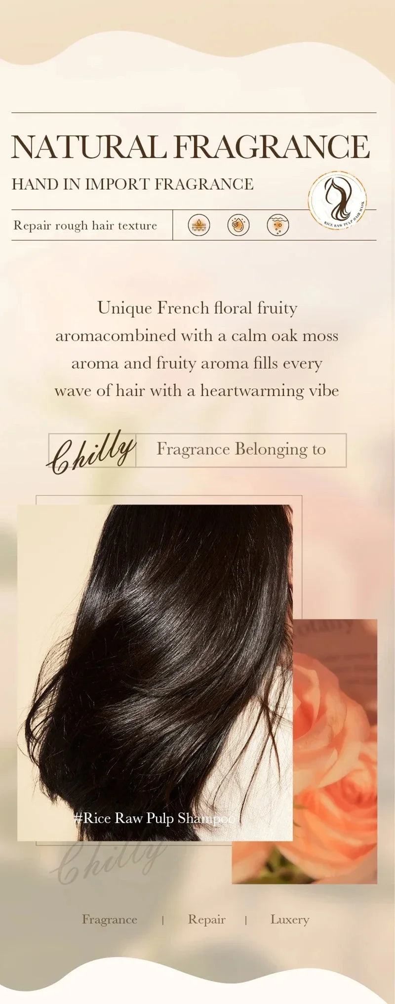 Dry Hair Rice Raw Pulp Hair Mask for deep damage repair and smooth care