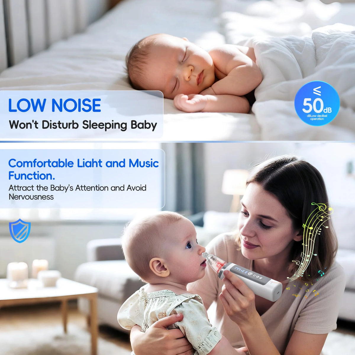 Nursery Nasal Aspirator for Babies with Gentle Suction Levels and Music