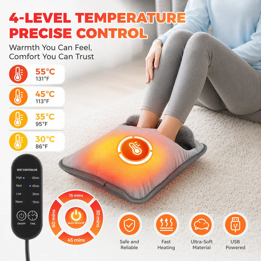 Office Desk USB Foot Warmer with Adjustable Heat and Auto Shut Off Timer