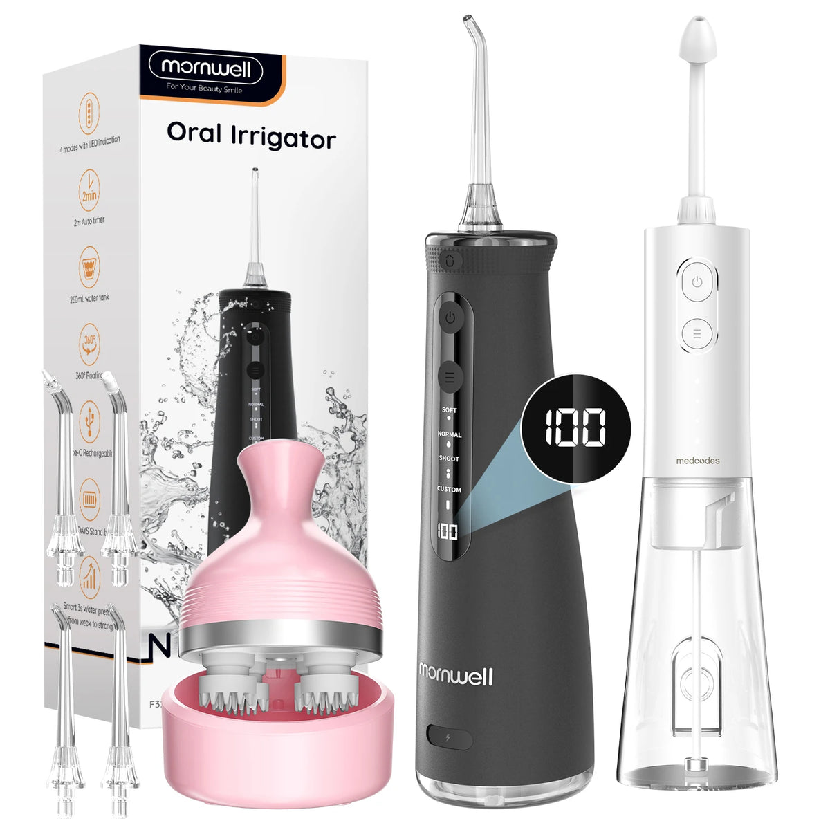 Home and Travel Water and Nasal Irrigator Combo with Head Massager
