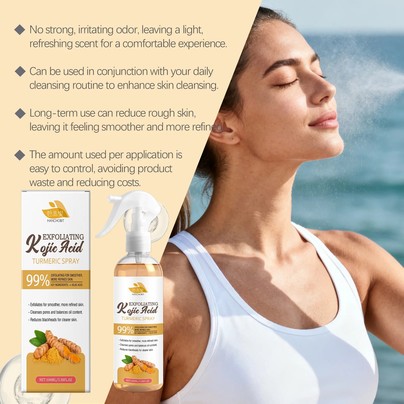 Daily Skin Care Kojic Acid Turmeric Exfoliating Spray for Smooth Skin - 11