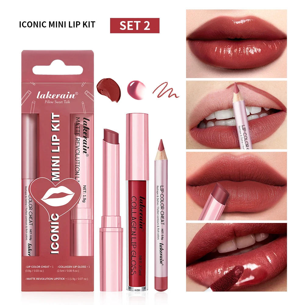 Travel makeup routine lip liner lipstick and lip gloss mini set combo - 1