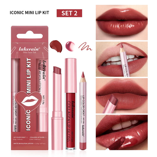 Travel makeup routine lip liner lipstick and lip gloss mini set combo