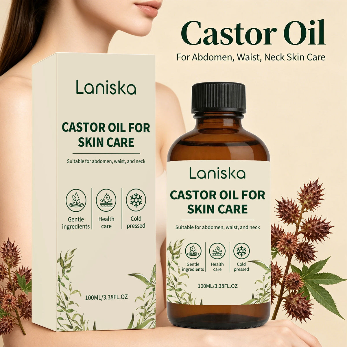 Abdomen and Neck Care Cold Pressed Castor Oil for Deep Hydration