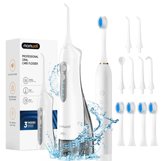 Bathroom oral care water flosser and electric toothbrush combo set