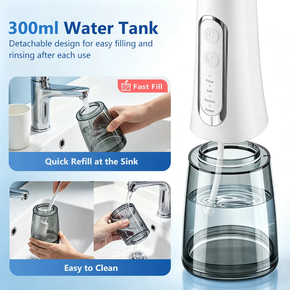 Bathroom Oral Care Electric Water Flosser with 4 Modes and 300ml Tank