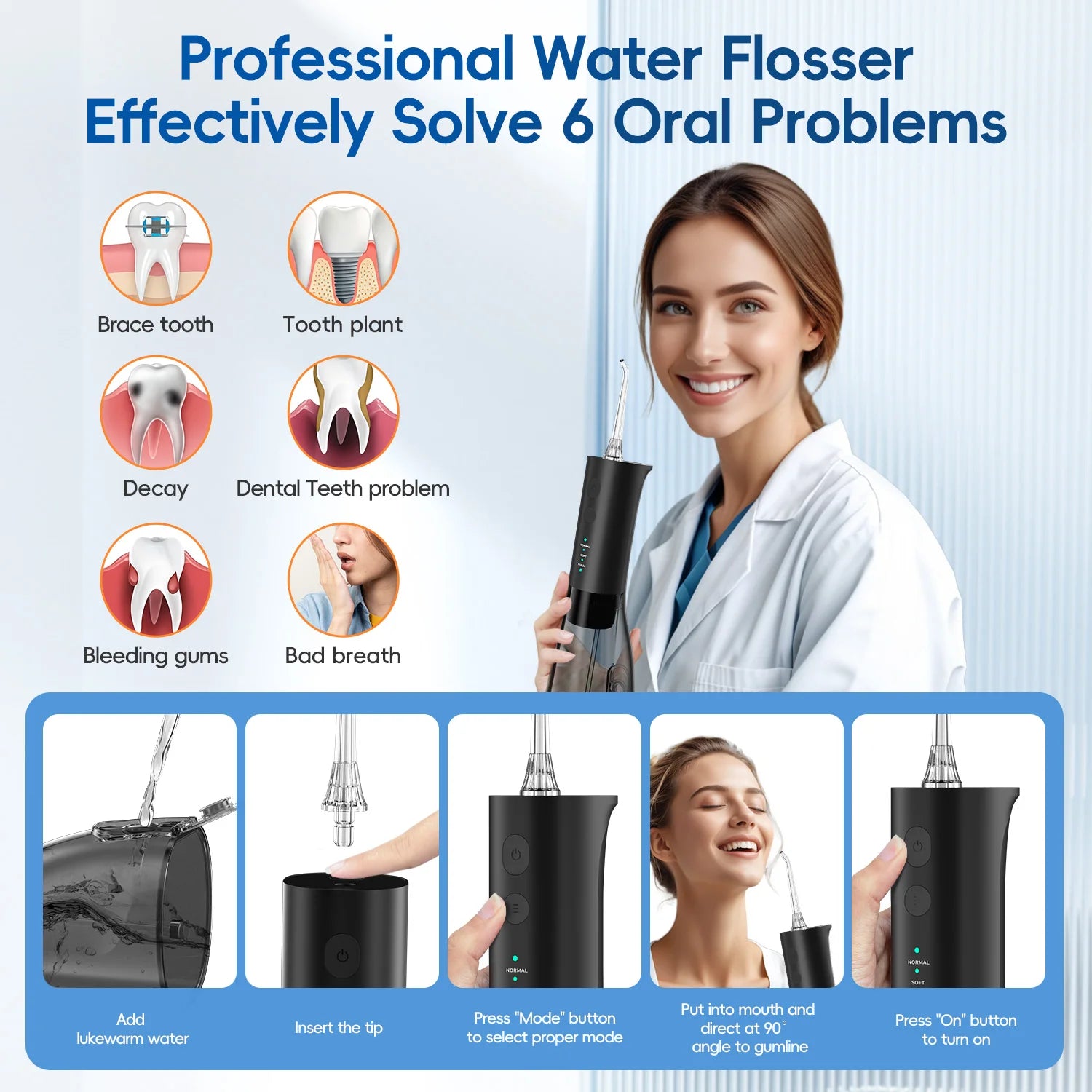 Bathroom Oral Care Portable Water Flosser For Deep Cleaning - 5