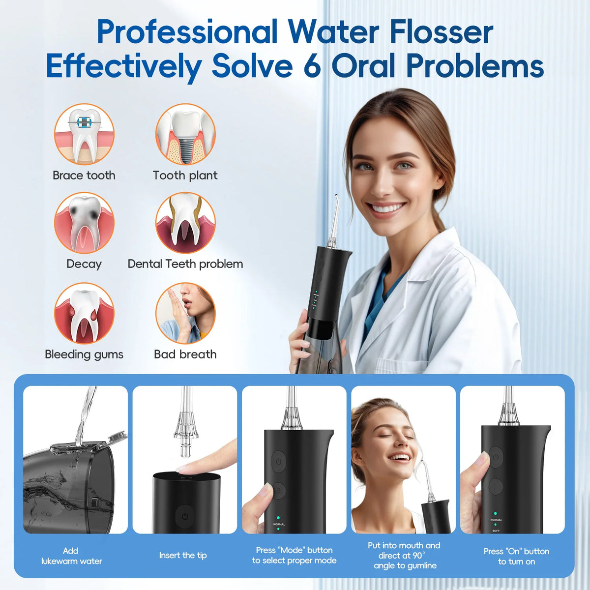 Bathroom Oral Care Portable Water Flosser For Deep Cleaning
