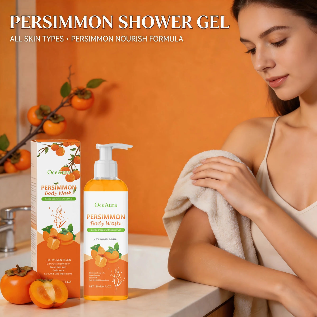 Bathroom Shower Persimmon Body Wash Exfoliating Oil Control Skin Odor Remover