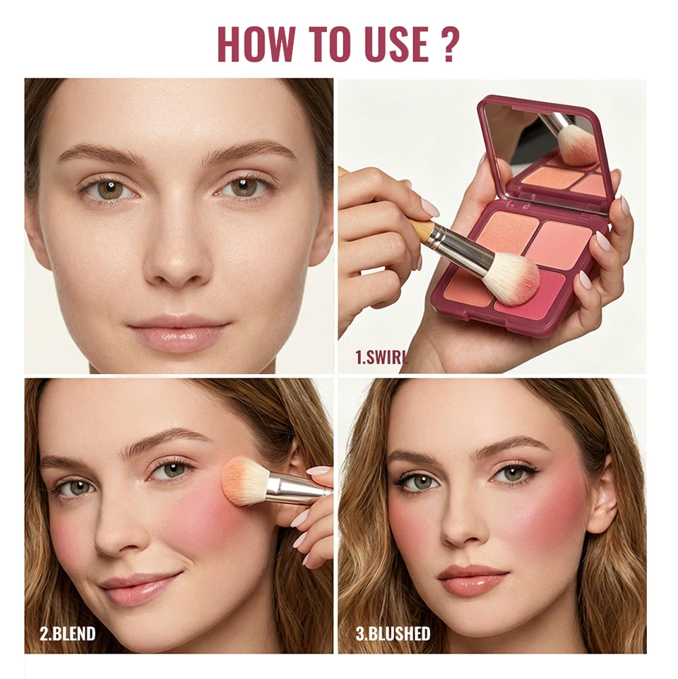 Daily Makeup Blur Filter Blush Palette with Brush for Natural Flush - 14