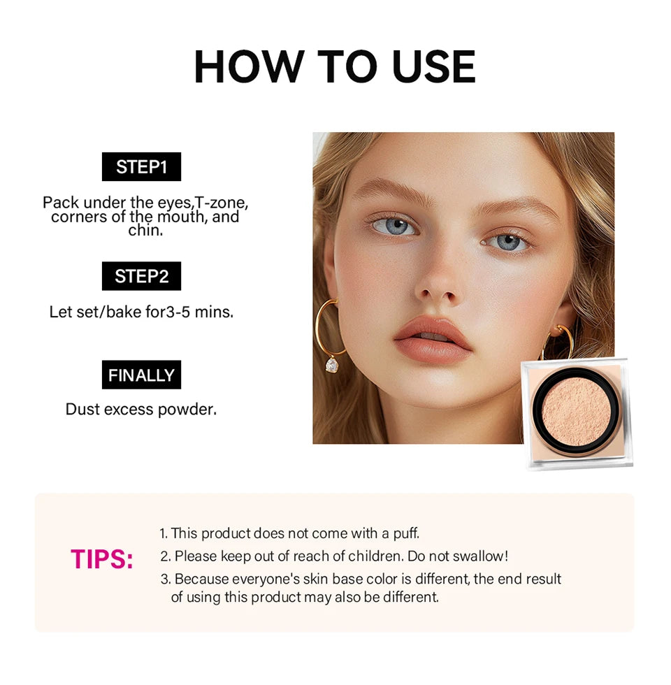Daily Makeup Routine Loose Setting Powder for Flawless Matte Finish