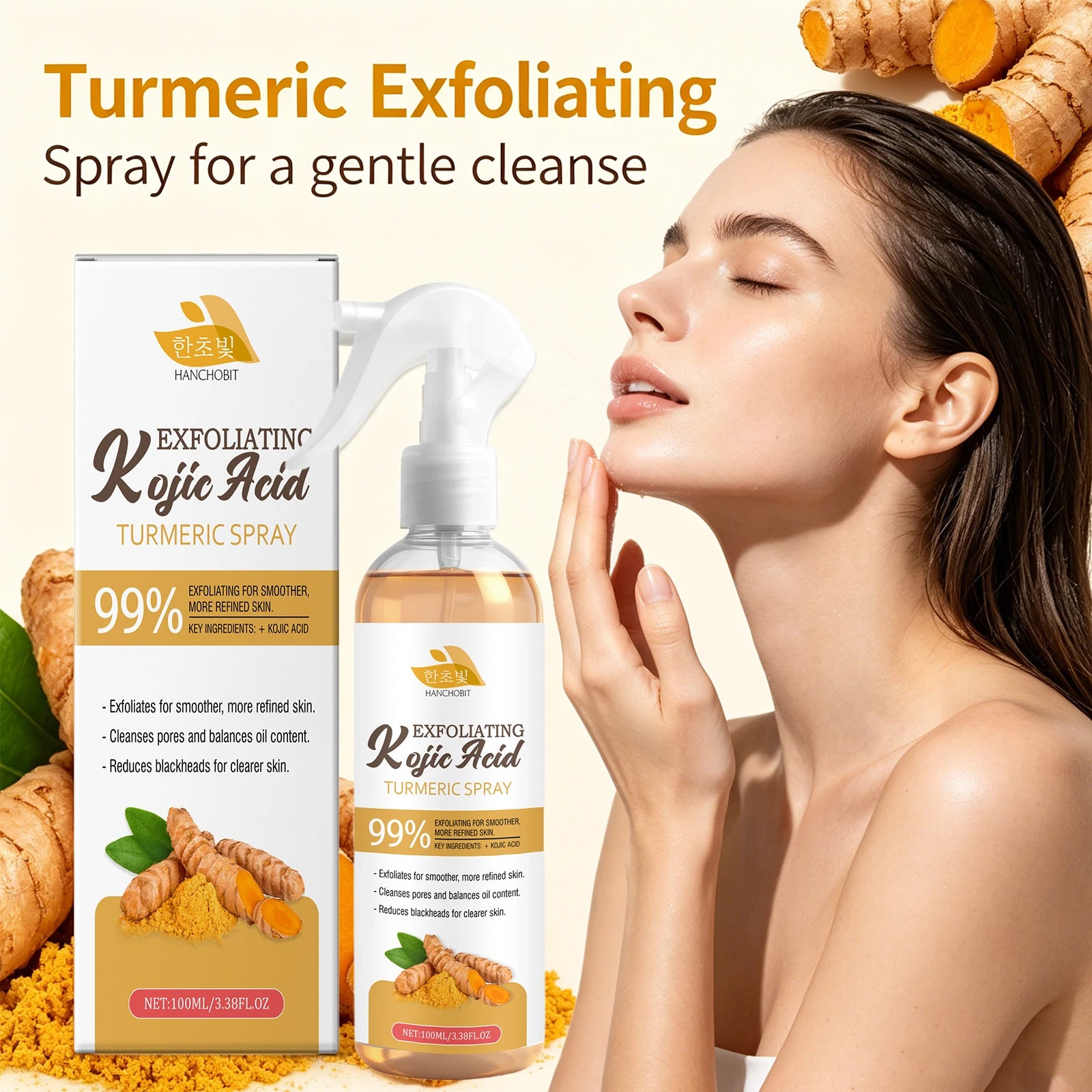 Daily Skin Care Kojic Acid Turmeric Exfoliating Spray for Smooth Skin - 2