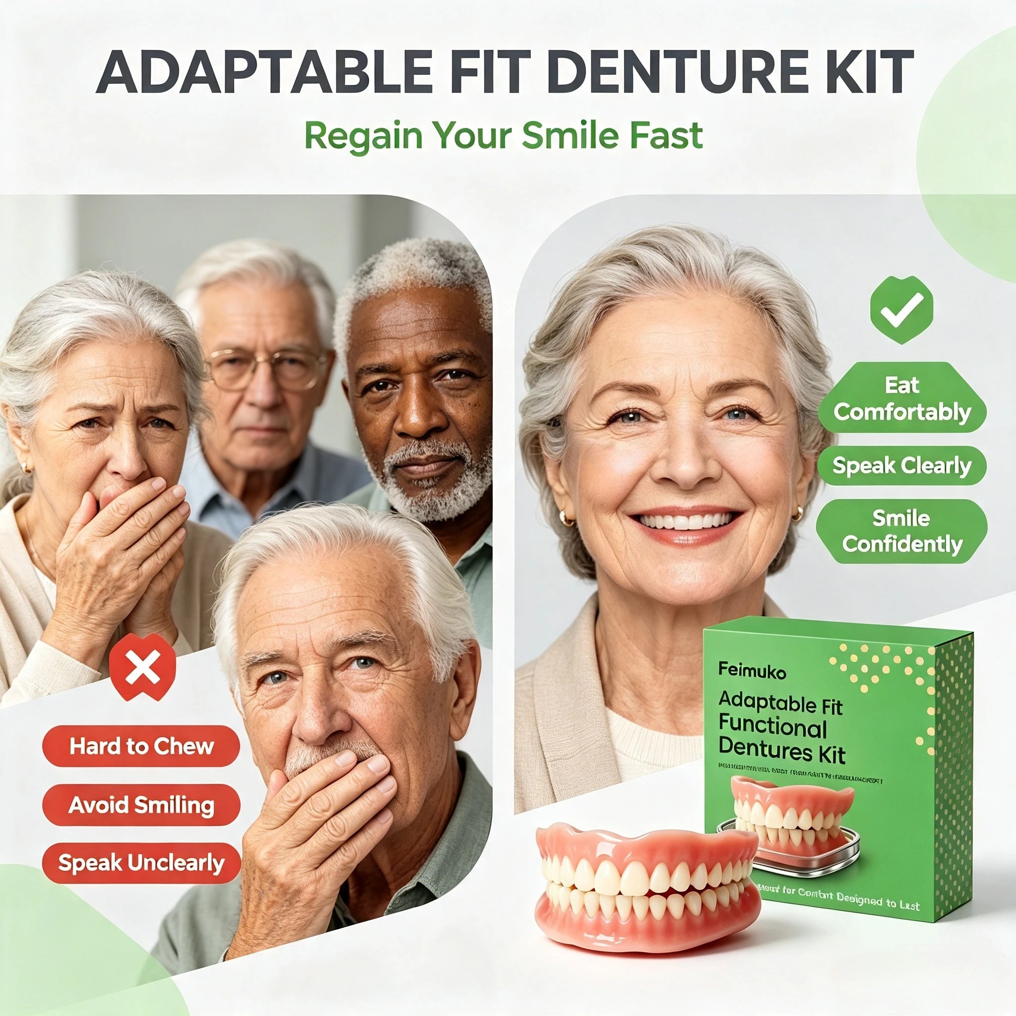 Daily Smile Soft Silicone Snap On Dentures Full Set Instant Comfort Fit - 2