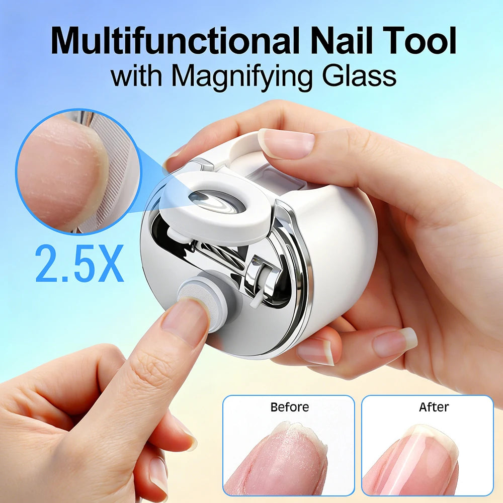 Home nail care electric nail clipper with LED light and magnifying glass