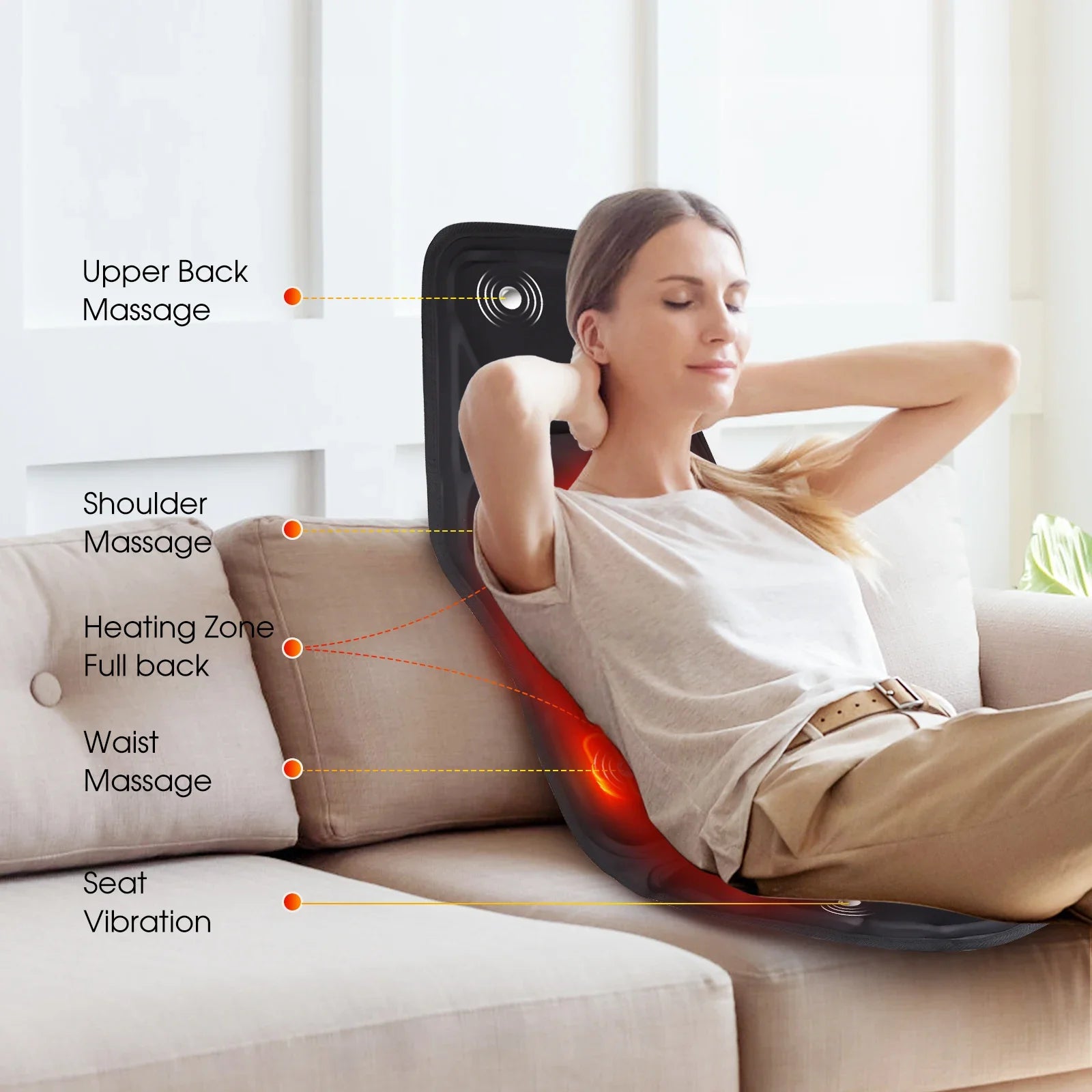Home and Car Electric Back Massager Chair Cushion with Heat and Vibration - 2