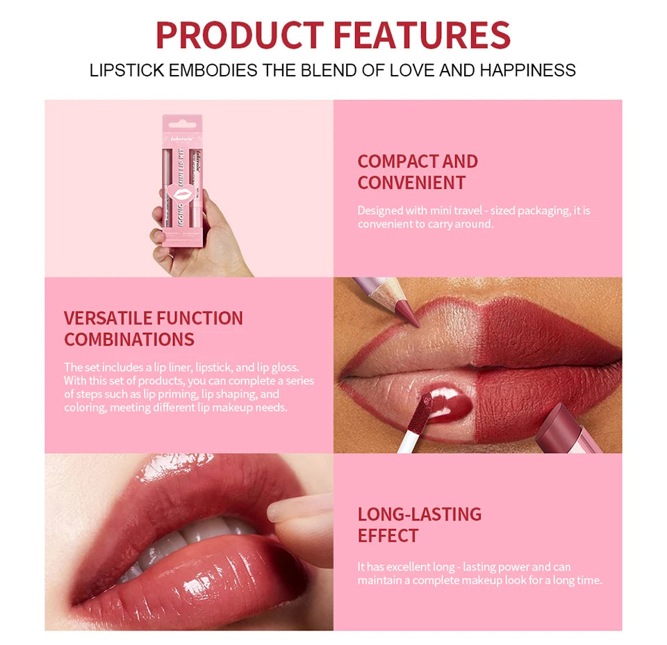 Travel makeup routine lip liner lipstick and lip gloss mini set combo