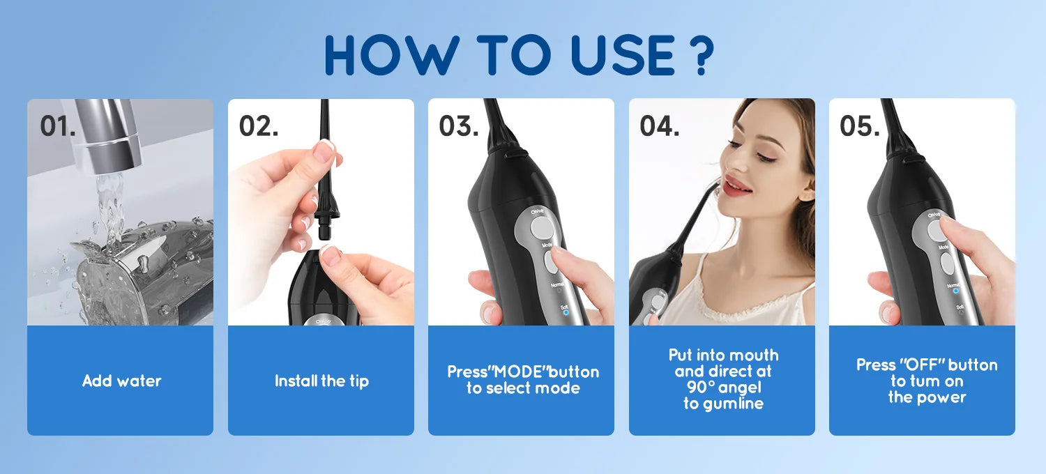 Bathroom Oral Care Portable Water Flosser with 300ml Tank and 3 Modes - 12