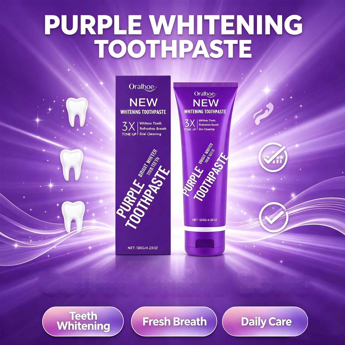 Daily Routine Purple Whitening Toothpaste for Fresh Breath and Clean Teeth