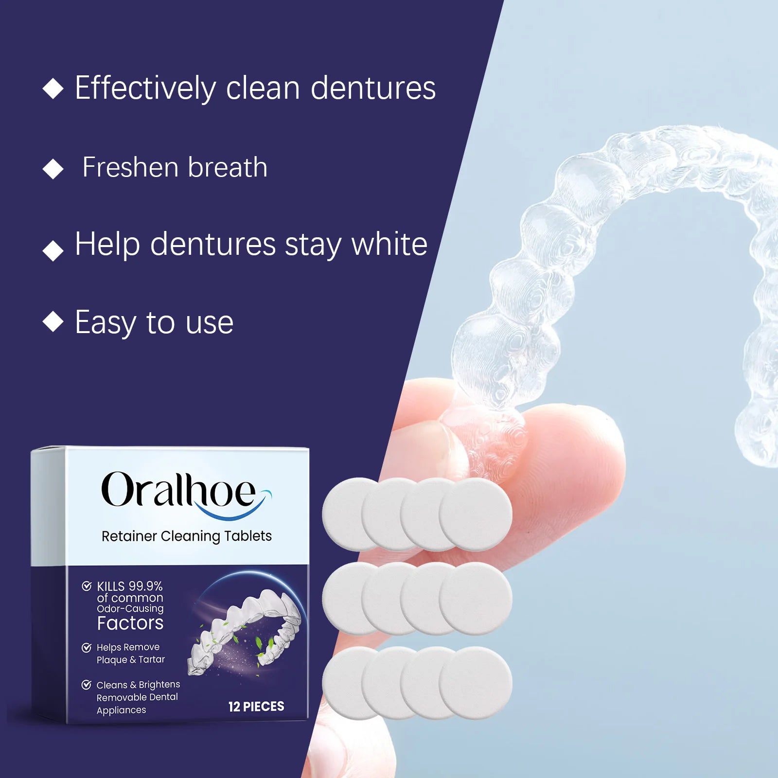Daily Dental Care Denture Cleaning Tablets for Fresh Breath and Plaque Removal - 11