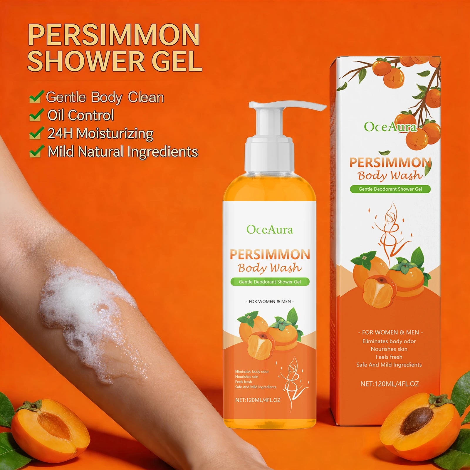Bathroom Shower Persimmon Body Wash Exfoliating Oil Control Skin Odor Remover - 1