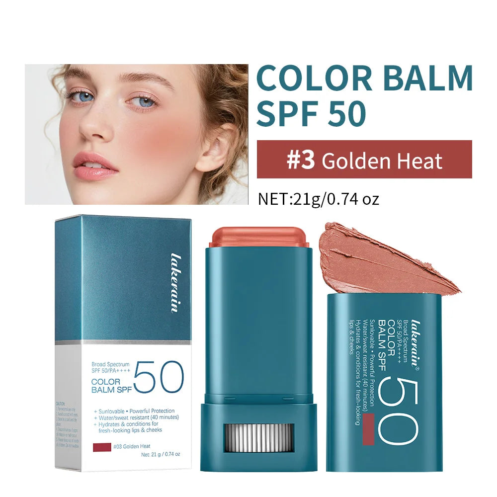 Outdoor Makeup SPF 50 Blush Balm Stick for Sun Protection and Color