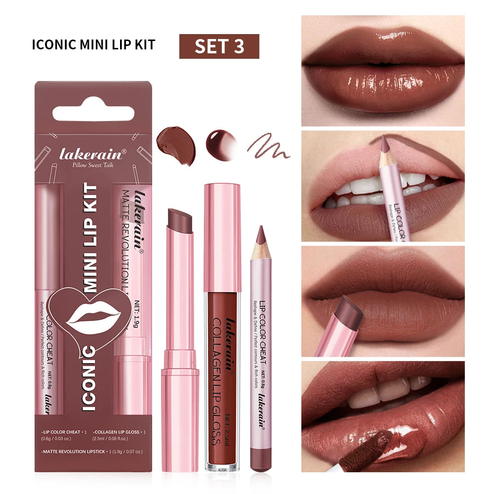 Travel makeup routine lip liner lipstick and lip gloss mini set combo - 22