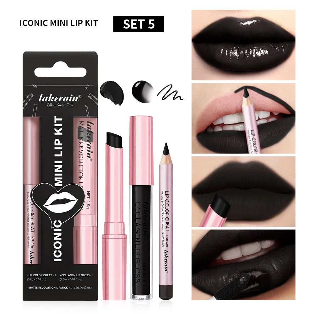 Travel makeup routine lip liner lipstick and lip gloss mini set combo - 23
