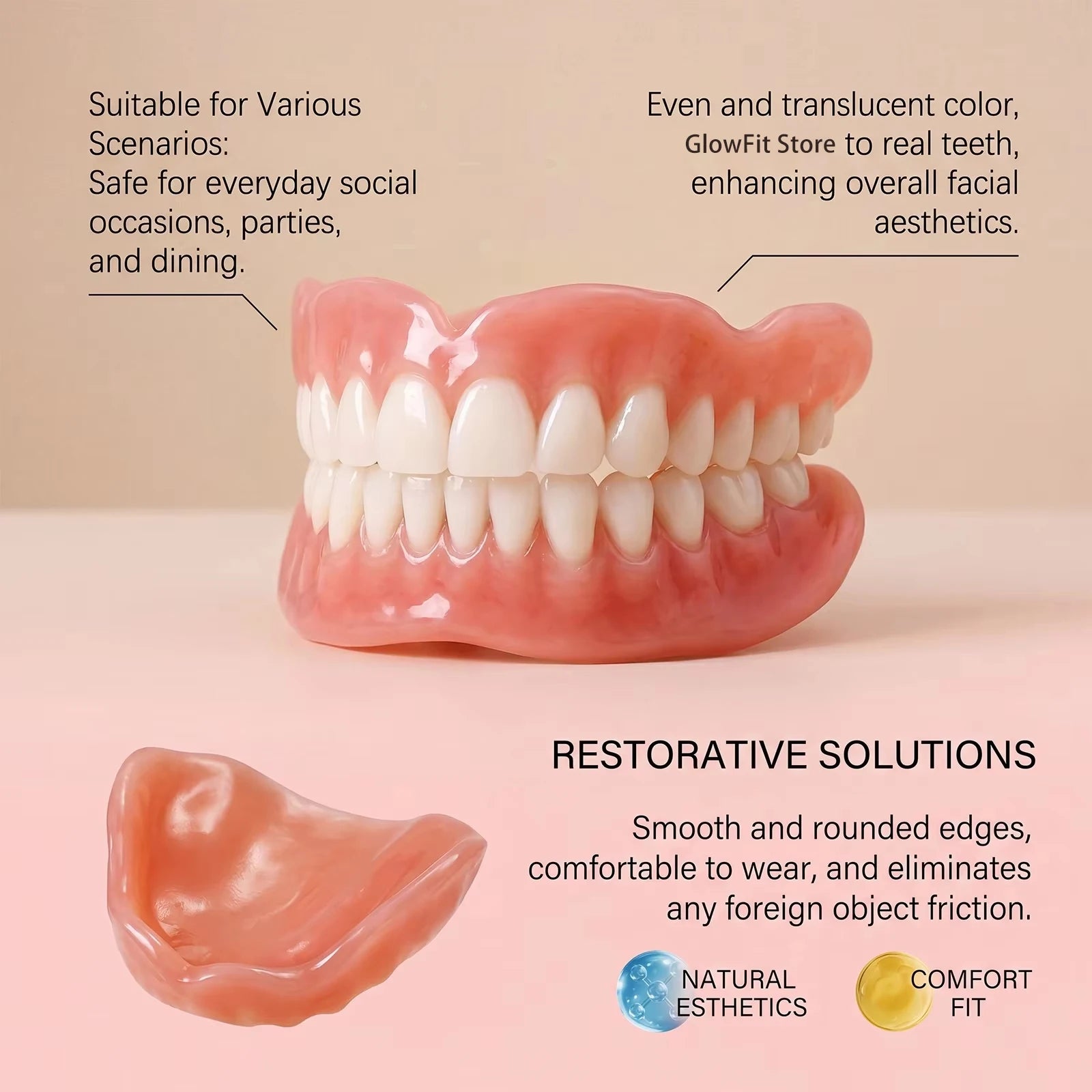 Daily Smile Beauty Silicone Fake Teeth Set Upper And Lower Comfort Fit - 6