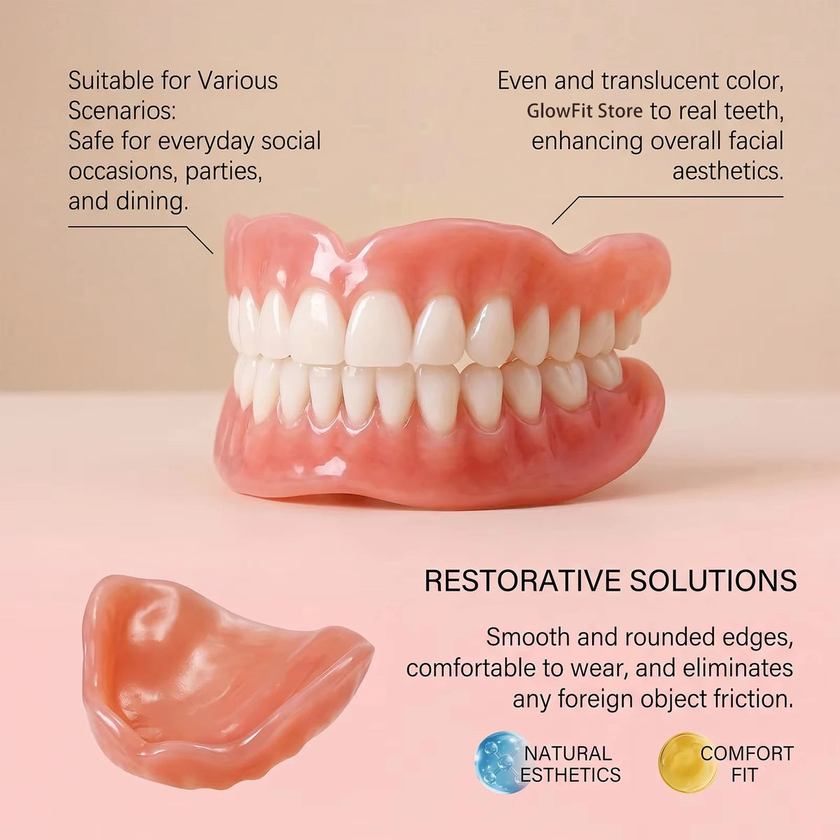 Daily Smile Beauty Silicone Fake Teeth Set Upper And Lower Comfort Fit