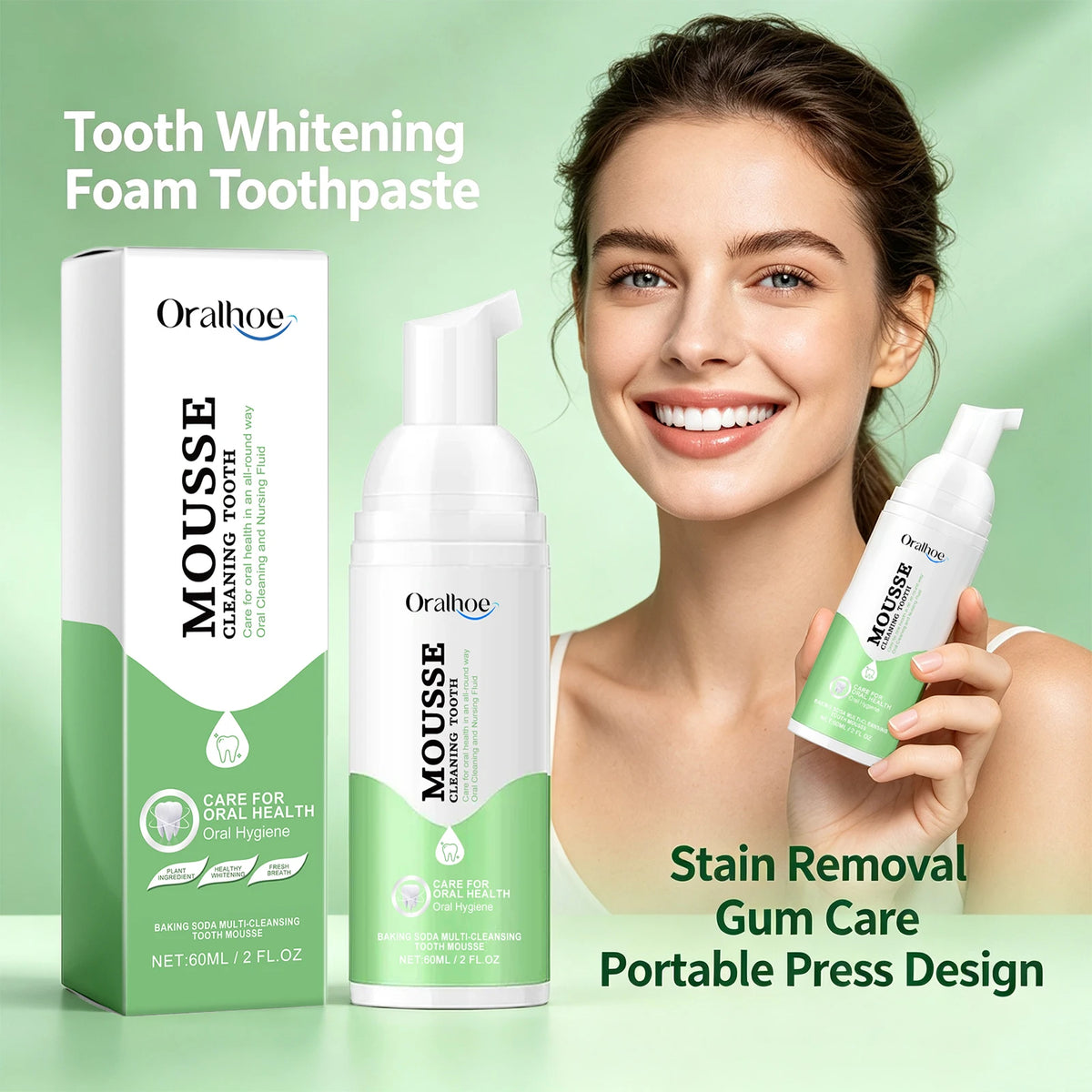 Daily Routine Whitening Foaming Toothpaste for Stain Removal and Fresh Breath