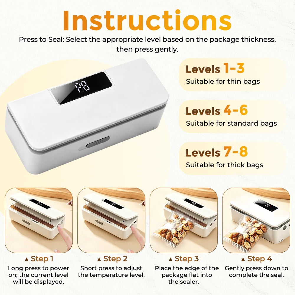 Kitchen Snack Sealer Portable Food Sealer with Cutter and Heat Levels - 15