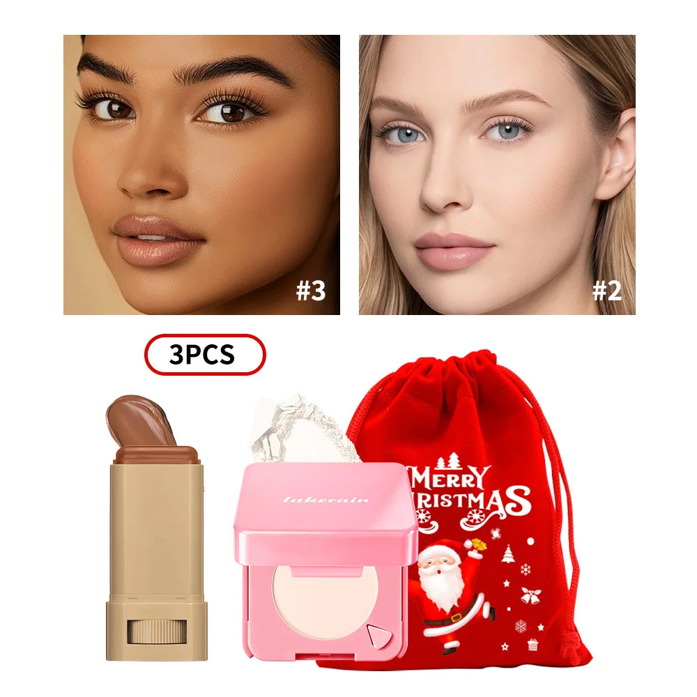 Christmas Gift Foundation Stick Pressed Powder Cosmetic Kit