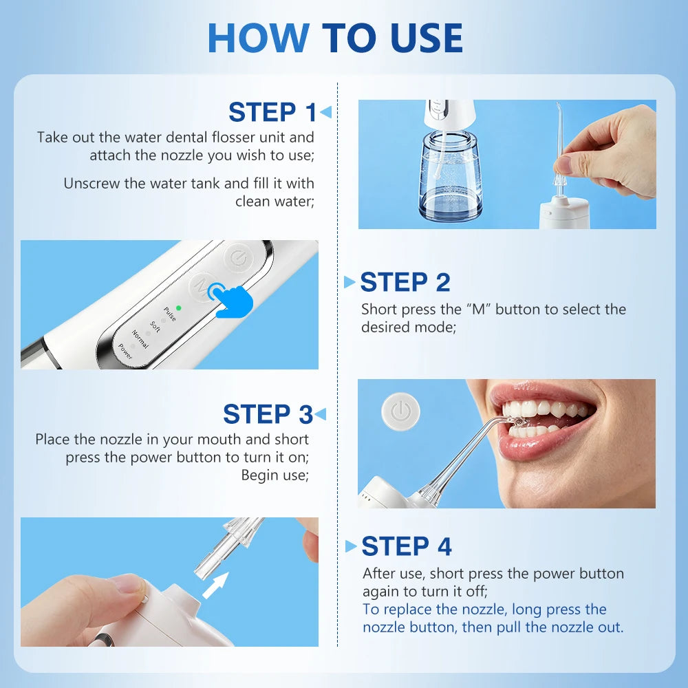 Bathroom Oral Care Electric Water Flosser with 4 Modes and 300ml Tank