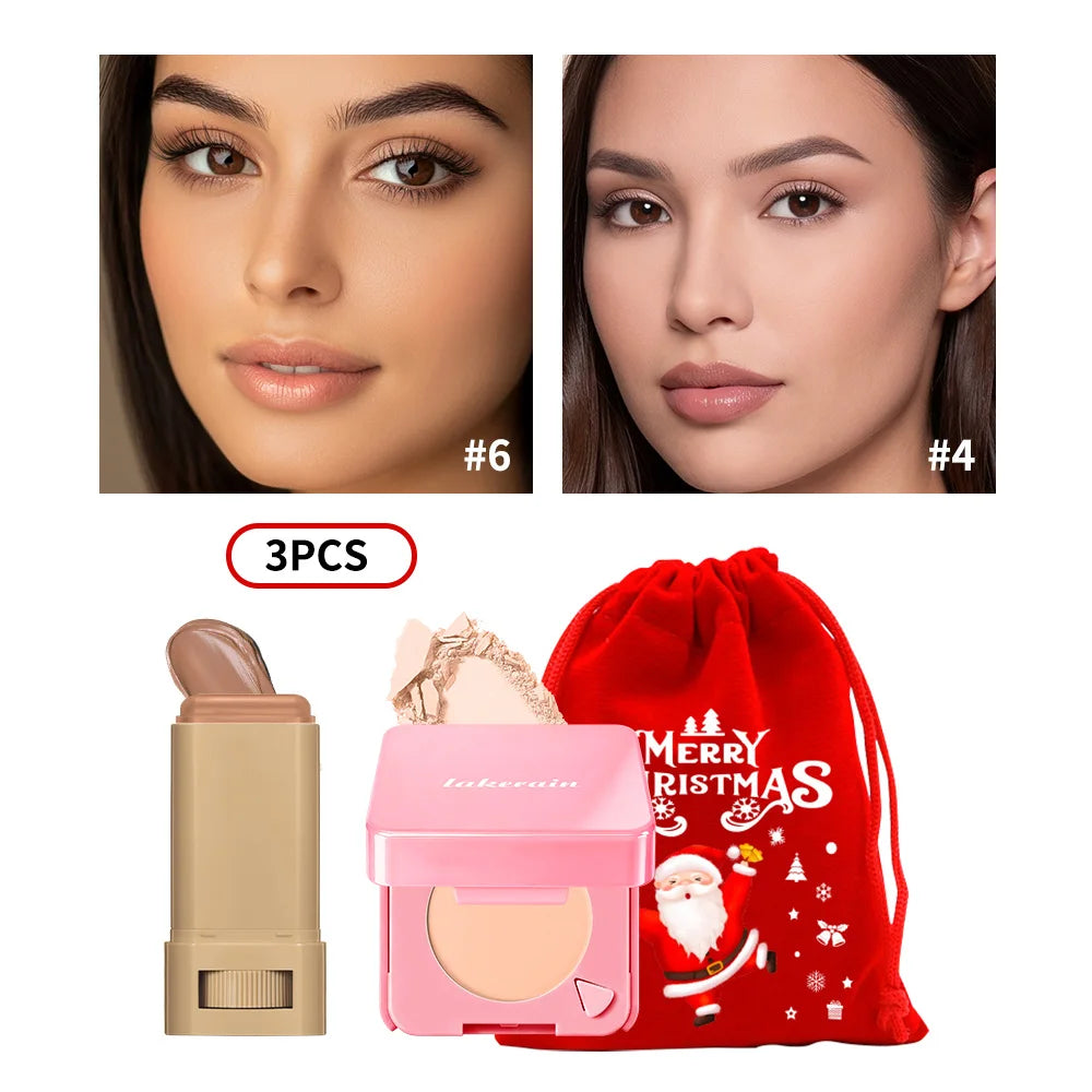 Christmas Gift Foundation Stick Pressed Powder Compact Set Matte Makeup