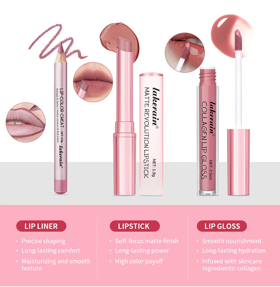 Travel makeup routine lip liner lipstick and lip gloss mini set combo - 11