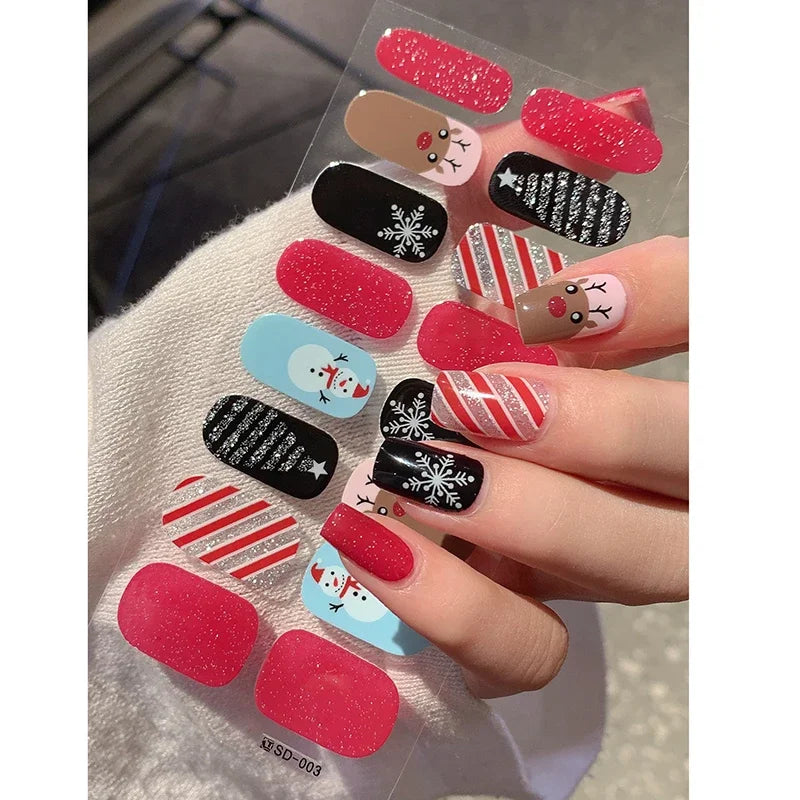 Winter nail art Christmas sticker gel wrap for festive holiday looks