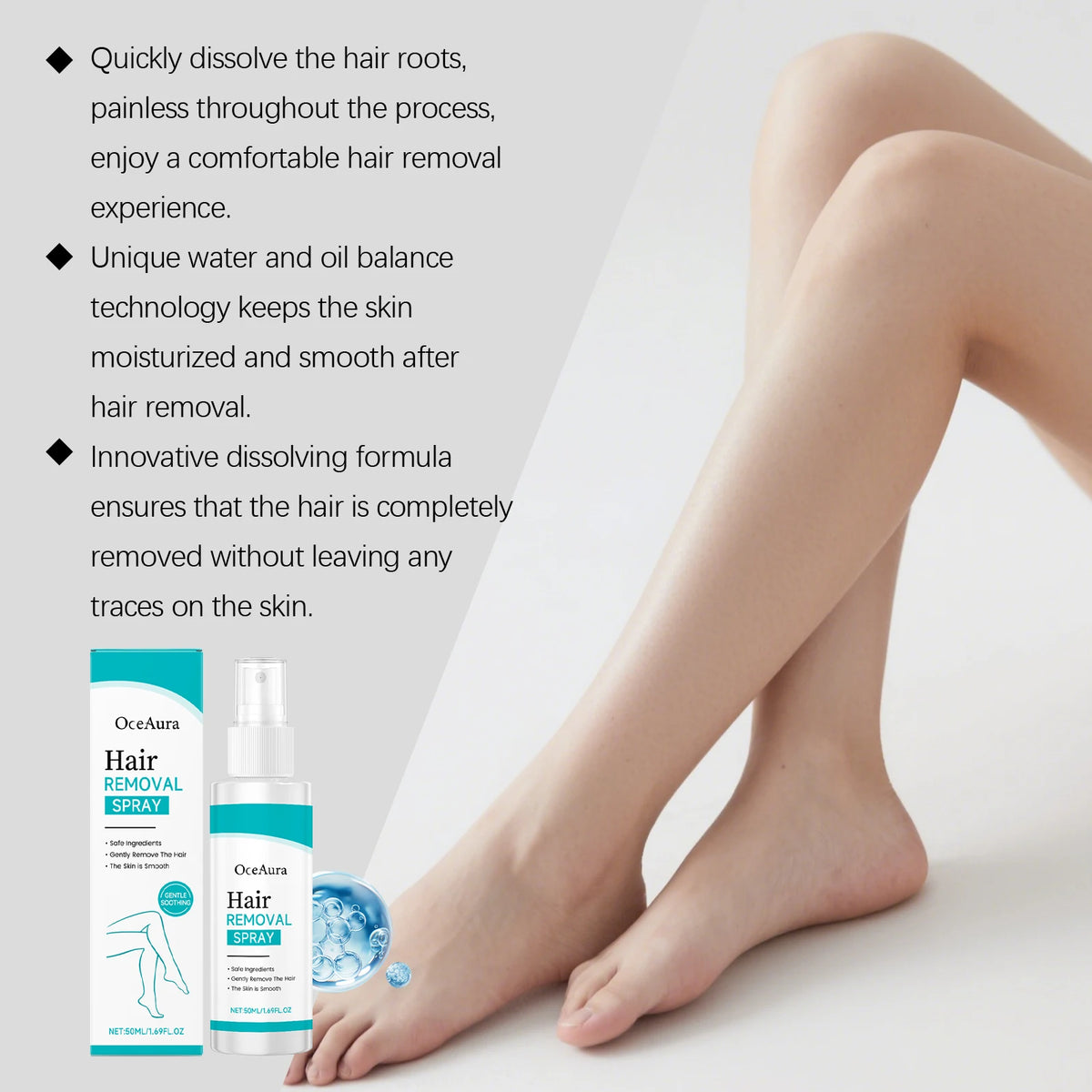 Smooth skin body hair removal spray for arms and legs