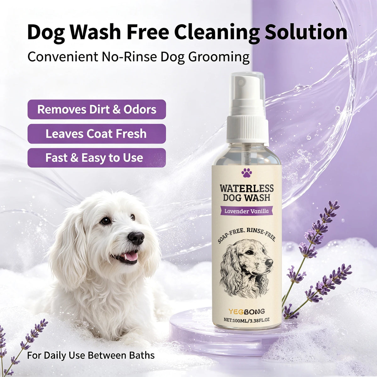 Bath Time Waterless Dog Shampoo Spray for Fresh Coat