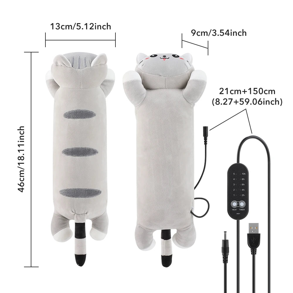 Cram relief usb heating pad cat shaped soft plush pillow hot compress
