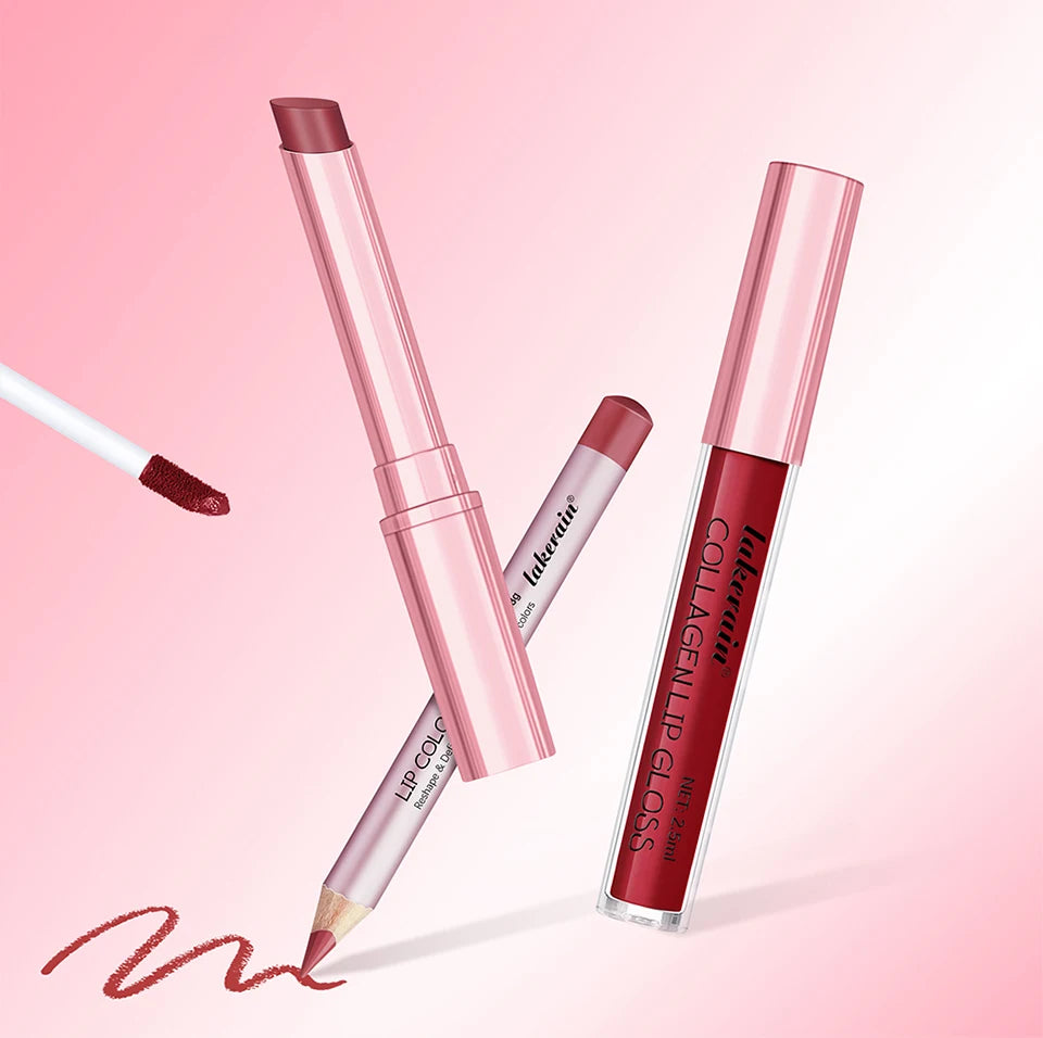 Travel makeup routine lip liner lipstick and lip gloss mini set combo