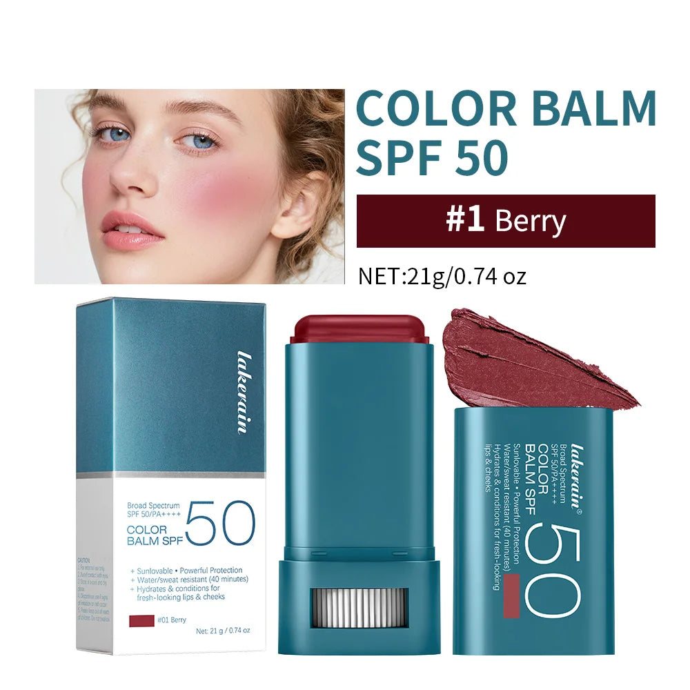 Outdoor Makeup SPF 50 Blush Balm Stick for Sun Protection and Color - 21