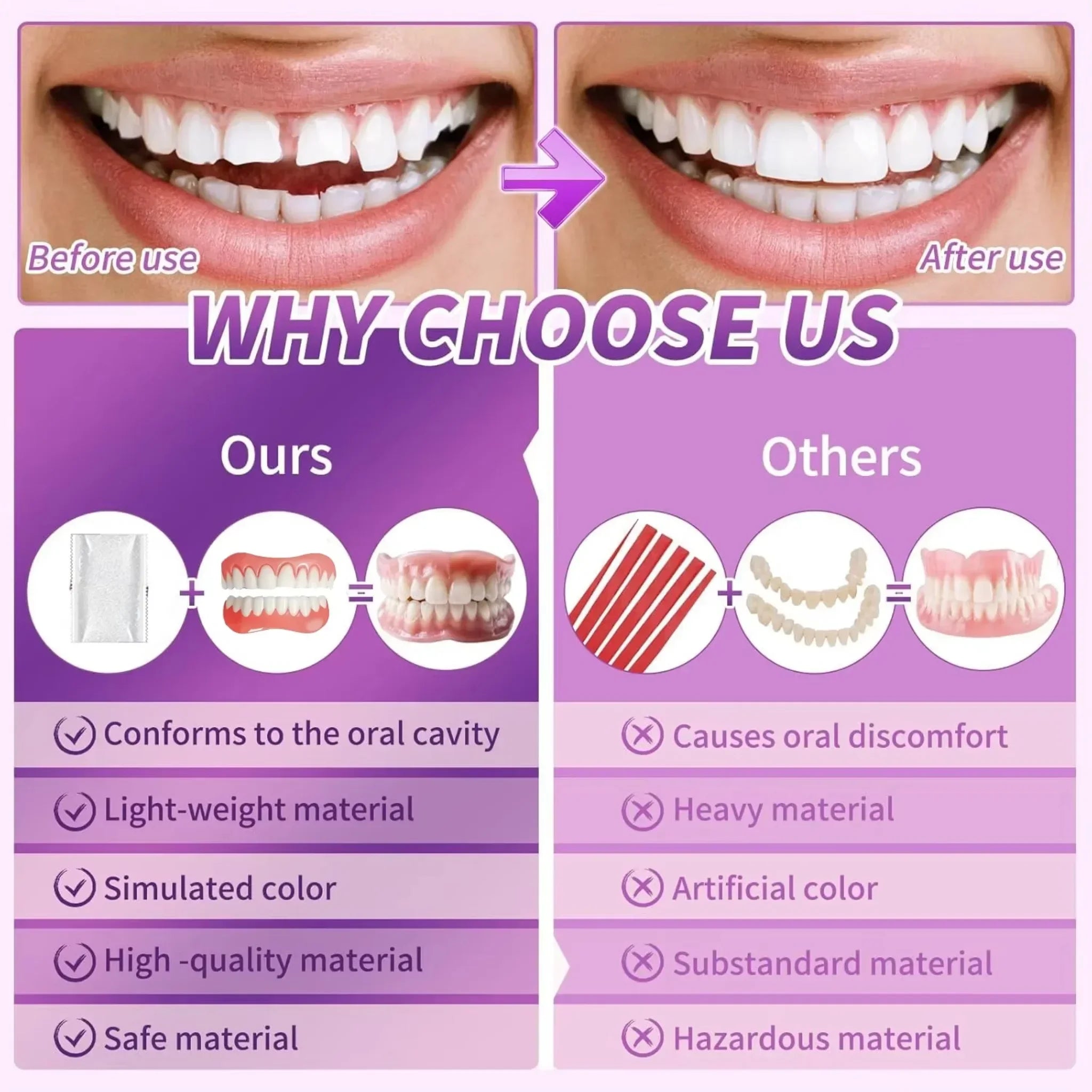 Daily Smile False Teeth Cosmetic Dentures for Natural Looking Comfort - 10