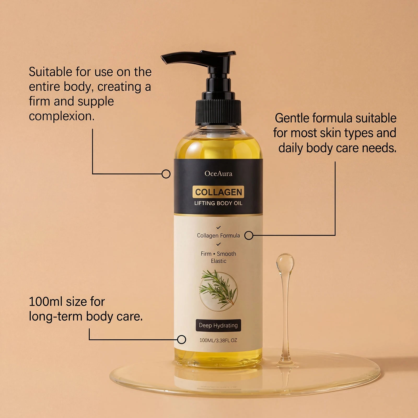 Dry Skin Body Care Collagen Lifting Body Oil for Deep Hydration & Firming - 6