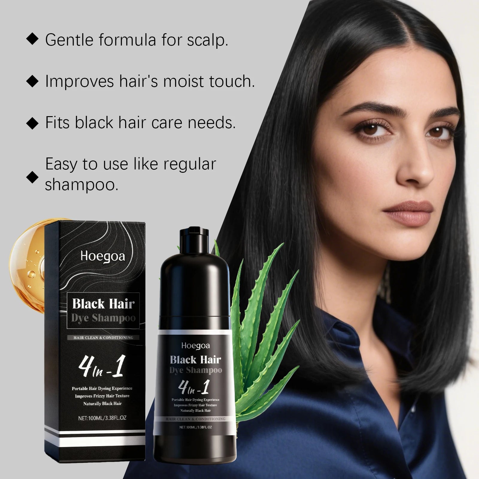 Bathroom Hair Care Black Hair Dye Shampoo for Gray Coverage and Shine - 11