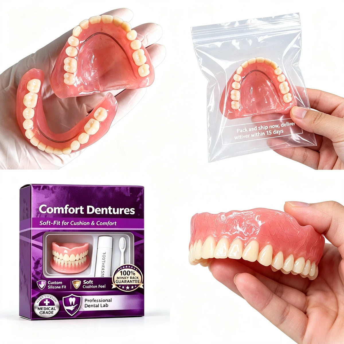Daily Smile False Teeth Cosmetic Dentures for Natural Looking Comfort